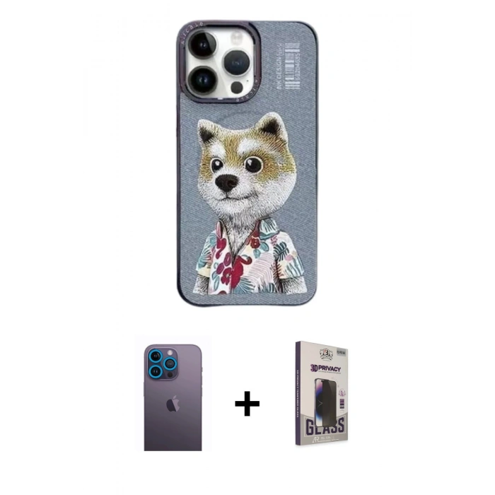 MARSİLYAN™- iPhone 13 Pro Max Kılıf Siluet Modern Özel Seri - Siyah Bilvis Hayalet Cam Ekran Koruyucu + Neon Fosforlu Kamera Lens - MI