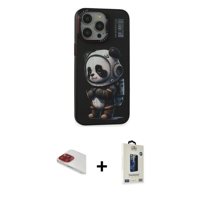 MARSİLYAN™- iPhone 13 Pro Max Kılıf Siluet Modern Özel Seri - Siyah Bilvis Hayalet Cam Ekran Koruyucu + Pers Alüminyum Kamera Lens - KI