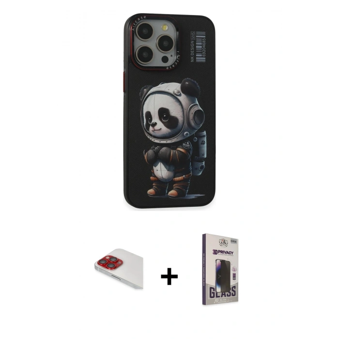 MARSİLYAN™- iPhone 13 Pro Max Kılıf Siluet Modern Özel Seri - Siyah Bilvis Hayalet Cam Ekran Koruyucu + Pers Alüminyum Kamera Lens - KI