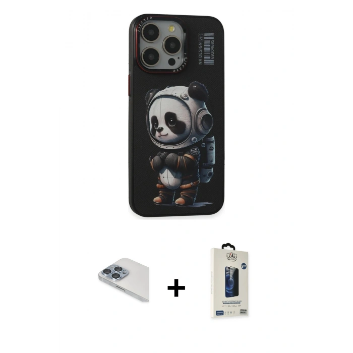 MARSİLYAN™- iPhone 13 Pro Max Kılıf Siluet Modern Özel Seri - Siyah Bilvis Hayalet Cam Ekran Koruyucu + Pers Alüminyum Kamera Lens - SABE