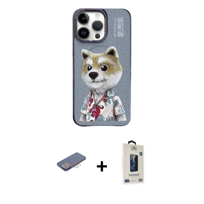 MARSİLYAN™- iPhone 13 Pro Max Kılıf Siluet Modern Özel Seri - Siyah Bilvis Hayalet Cam Ekran Koruyucu + Pembe Renkli Kamera Lens Koruma Cam