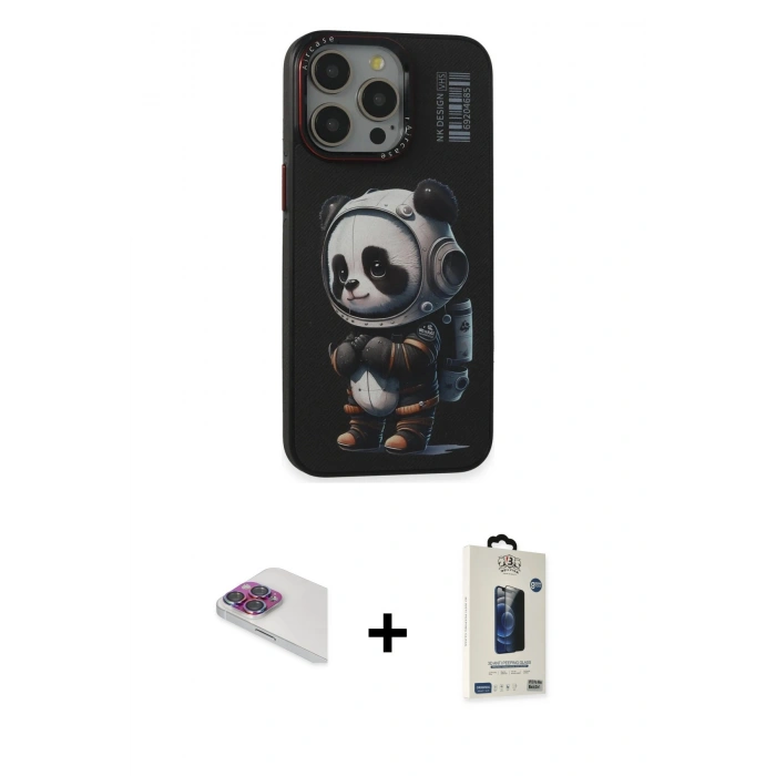 MARSİLYAN™- iPhone 13 Pro Max Kılıf Siluet Modern Özel Seri - Siyah Bilvis Hayalet Cam Ekran Koruyucu + Pers Alüminyum Kamera Lens - GI