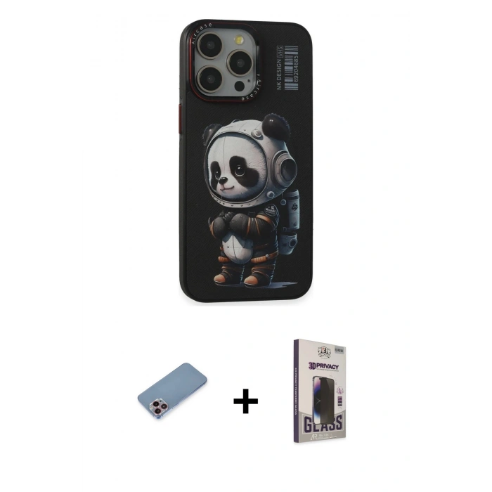MARSİLYAN™- iPhone 13 Pro Max Kılıf Siluet Modern Özel Seri - Siyah Bilvis Hayalet Cam Ekran Koruyucu + Pembe Shine Kamera Lens Koruma Cam
