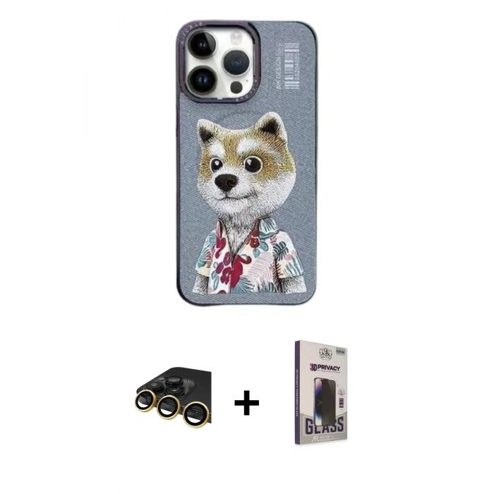 MARSİLYAN™- iPhone 13 Pro Max Kılıf Siluet Modern Özel Seri - Siyah Bilvis Hayalet Cam Ekran Koruyucu + Raze Metal Kamera Lens - GD
