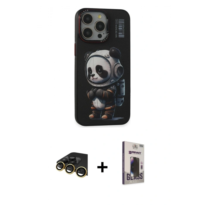 MARSİLYAN™- iPhone 13 Pro Max Kılıf Siluet Modern Özel Seri - Siyah Bilvis Hayalet Cam Ekran Koruyucu + Raze Metal Kamera Lens - GD