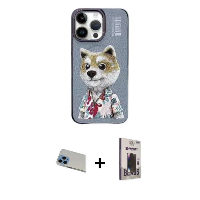 MARSİLYAN™- iPhone 13 Pro Max Kılıf Siluet Modern Özel Seri - Siyah Bilvis Hayalet Cam Ekran Koruyucu + Rainbow Kamera Lens Koruma Cam - MI