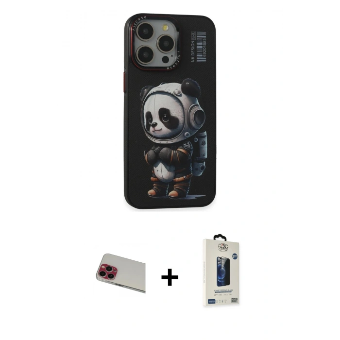 MARSİLYAN™- iPhone 13 Pro Max Kılıf Siluet Modern Özel Seri - Siyah Bilvis Hayalet Cam Ekran Koruyucu + Rainbow Kamera Lens Koruma Cam - KI