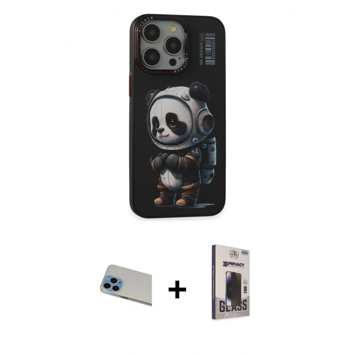 MARSİLYAN™- iPhone 13 Pro Max Kılıf Siluet Modern Özel Seri - Siyah Bilvis Hayalet Cam Ekran Koruyucu + Rainbow Kamera Lens Koruma Cam - MI