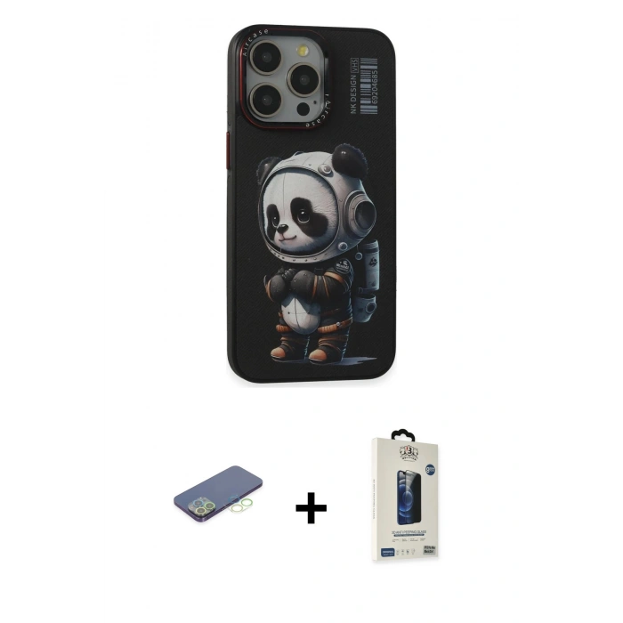 MARSİLYAN™- iPhone 13 Pro Max Kılıf Siluet Modern Özel Seri - Siyah Bilvis Hayalet Cam Ekran Koruyucu + Renkli Kamera Lens Koruma Cam - YL