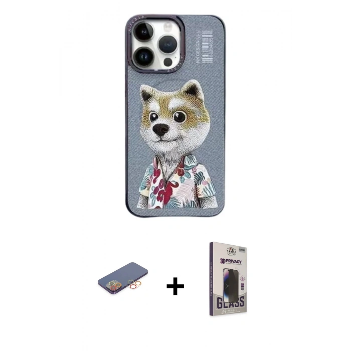MARSİLYAN™- iPhone 13 Pro Max Kılıf Siluet Modern Özel Seri - Siyah Bilvis Hayalet Cam Ekran Koruyucu + Renkli Kamera Lens Koruma Cam - TU