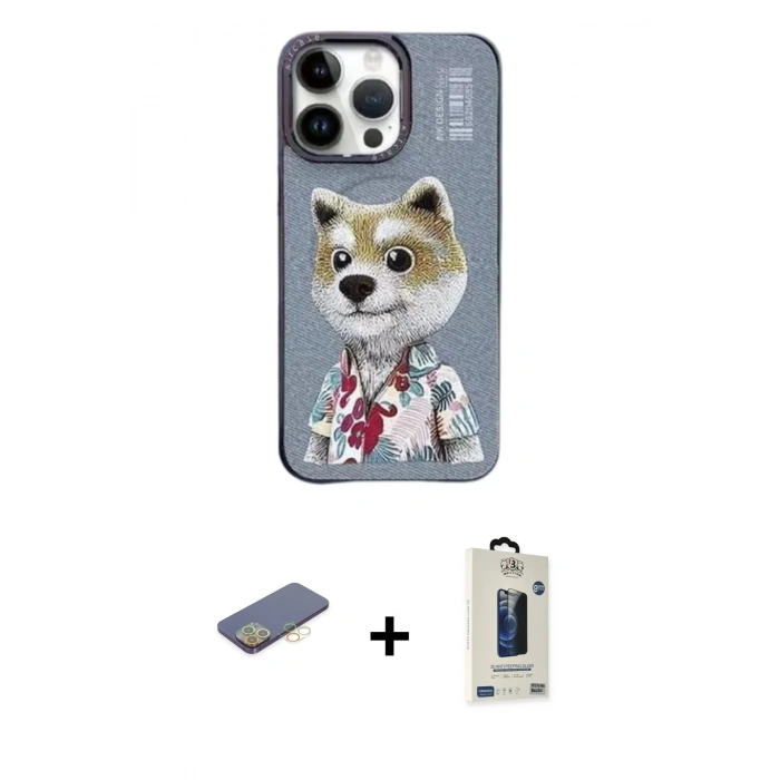 MARSİLYAN™- iPhone 13 Pro Max Kılıf Siluet Modern Özel Seri - Siyah Bilvis Hayalet Cam Ekran Koruyucu + Renkli Kamera Lens Koruma Cam - SI