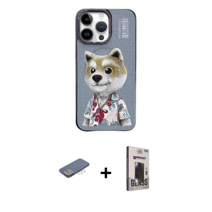 MARSİLYAN™- iPhone 13 Pro Max Kılıf Siluet Modern Özel Seri - Siyah Bilvis Hayalet Cam Ekran Koruyucu + Renkli Kamera Lens Koruma Cam - MI