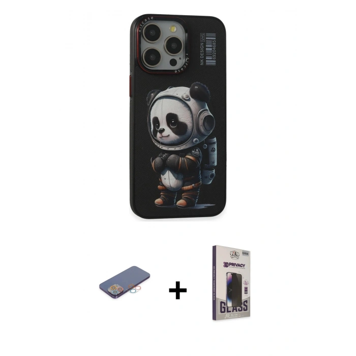 MARSİLYAN™- iPhone 13 Pro Max Kılıf Siluet Modern Özel Seri - Siyah Bilvis Hayalet Cam Ekran Koruyucu + Renkli Kamera Lens Koruma Cam - PE