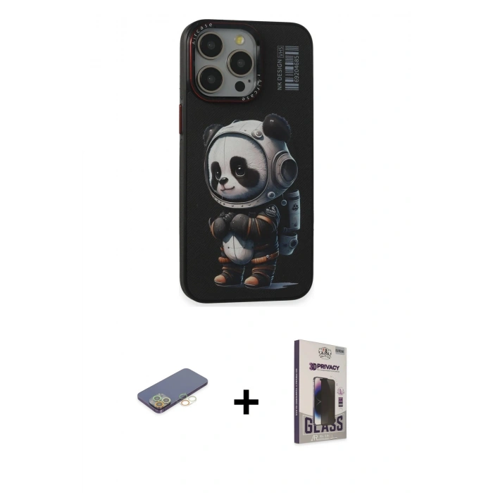 MARSİLYAN™- iPhone 13 Pro Max Kılıf Siluet Modern Özel Seri - Siyah Bilvis Hayalet Cam Ekran Koruyucu + Sarı Renkli Kamera Lens Koruma Cam