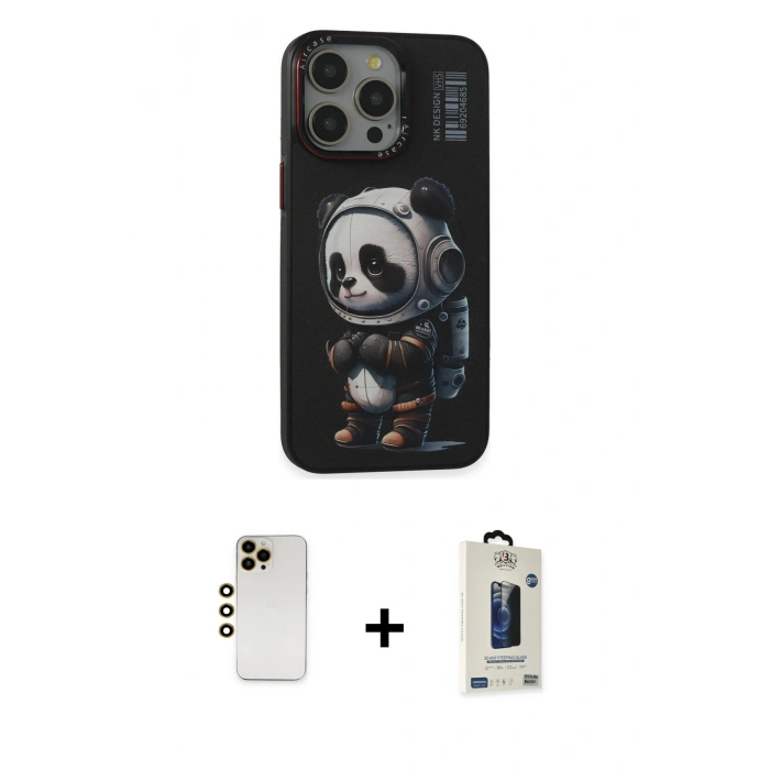 MARSİLYAN™- iPhone 13 Pro Max Kılıf Siluet Modern Özel Seri - Siyah Bilvis Hayalet Cam Ekran Koruyucu + Shine Kamera Lens - GD
