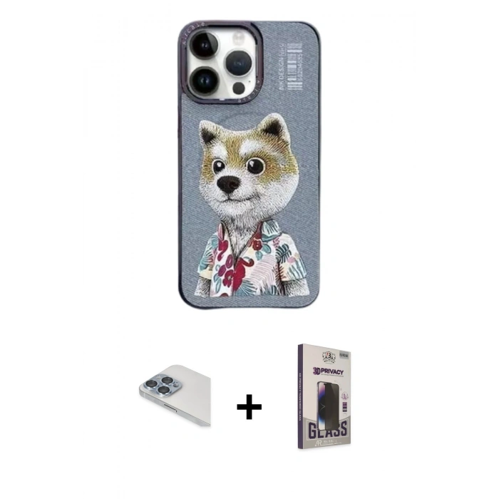 MARSİLYAN™- iPhone 13 Pro Max Kılıf Siluet Modern Özel Seri - Siyah Bilvis Hayalet Cam Ekran Koruyucu + Pers Alüminyum Kamera Lens - SABE