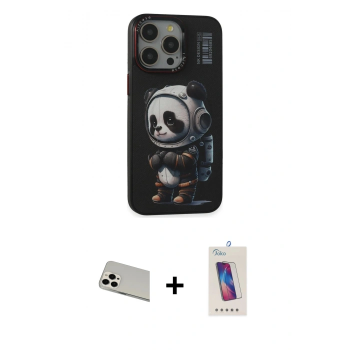 MARSİLYAN™- iPhone 13 Pro Max Kılıf Siluet Modern Özel Seri - Siyah Joko 5D Cam + Rainbow Kamera Lens Koruma Cam - BZ