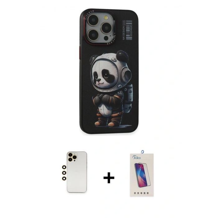 MARSİLYAN™- iPhone 13 Pro Max Kılıf Siluet Modern Özel Seri - Siyah Joko 5D Cam + Shine Kamera Lens - GD