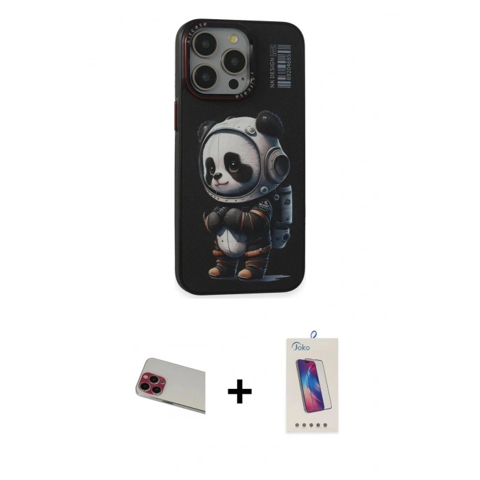 MARSİLYAN™- iPhone 13 Pro Max Kılıf Siluet Modern Özel Seri - Siyah Joko 5D Cam + Rainbow Kamera Lens Koruma Cam - KI