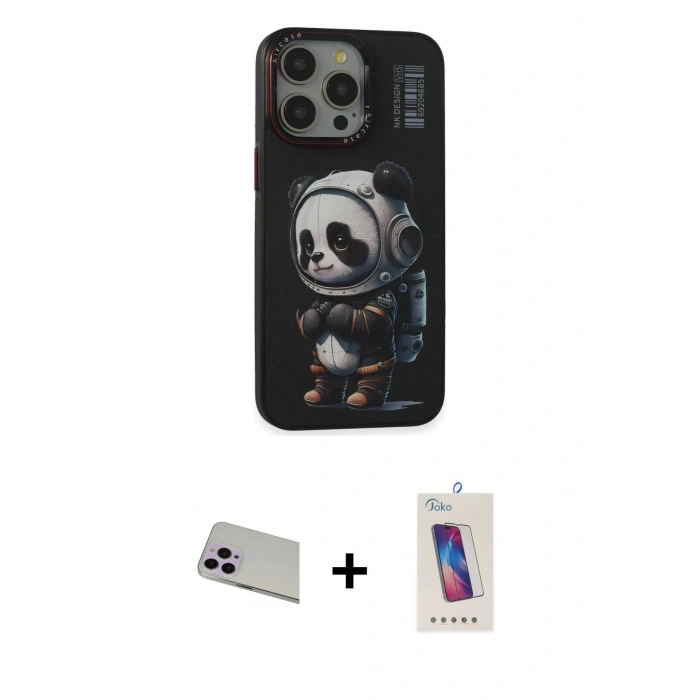 MARSİLYAN™- iPhone 13 Pro Max Kılıf Siluet Modern Özel Seri - Siyah Joko 5D Cam + Rainbow Kamera Lens Koruma Cam - MR