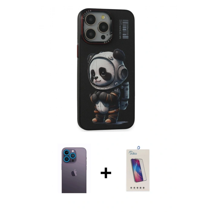 MARSİLYAN™- iPhone 13 Pro Max Kılıf Siluet Modern Özel Seri - Siyah Joko 5D Cam + Neon Fosforlu Kamera Lens - MI