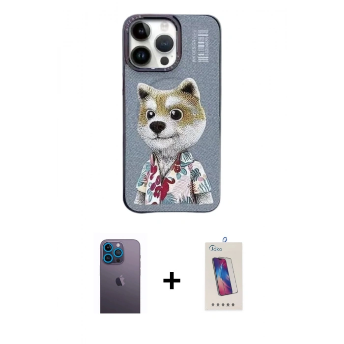 MARSİLYAN™- iPhone 13 Pro Max Kılıf Siluet Modern Özel Seri - Siyah Joko 5D Cam + Neon Fosforlu Kamera Lens - MI