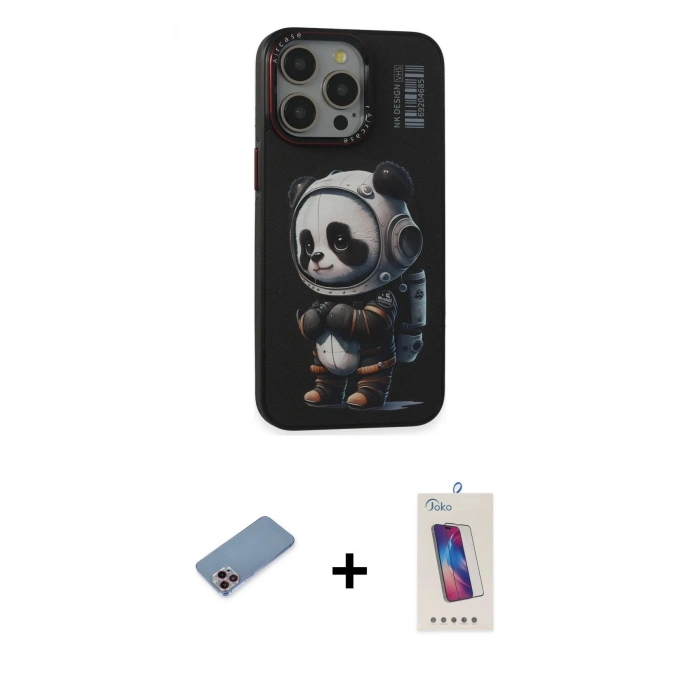 MARSİLYAN™- iPhone 13 Pro Max Kılıf Siluet Modern Özel Seri - Siyah Joko 5D Cam + Shine Kamera Lens Koruma Cam - PE