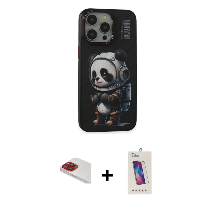 MARSİLYAN™- iPhone 13 Pro Max Kılıf Siluet Modern Özel Seri - Siyah Joko 5D Cam + Pers Alüminyum Kamera Lens - KI