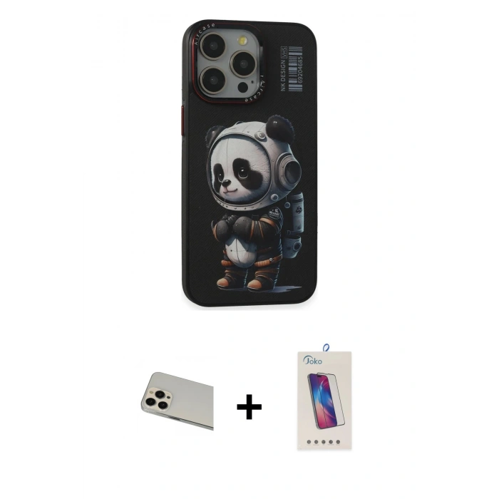 MARSİLYAN™- iPhone 13 Pro Max Kılıf Siluet Modern Özel Seri - Siyah Joko 5D Cam + Rainbow Kamera Lens Koruma Cam - REGD