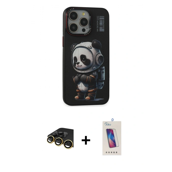 MARSİLYAN™- iPhone 13 Pro Max Kılıf Siluet Modern Özel Seri - Siyah Joko 5D Cam + Raze Metal Kamera Lens - GD