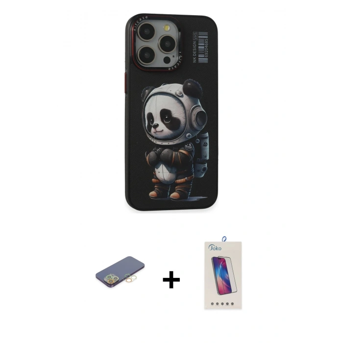 MARSİLYAN™- iPhone 13 Pro Max Kılıf Siluet Modern Özel Seri - Siyah Joko 5D Cam + Renkli Kamera Lens Koruma Cam - SI