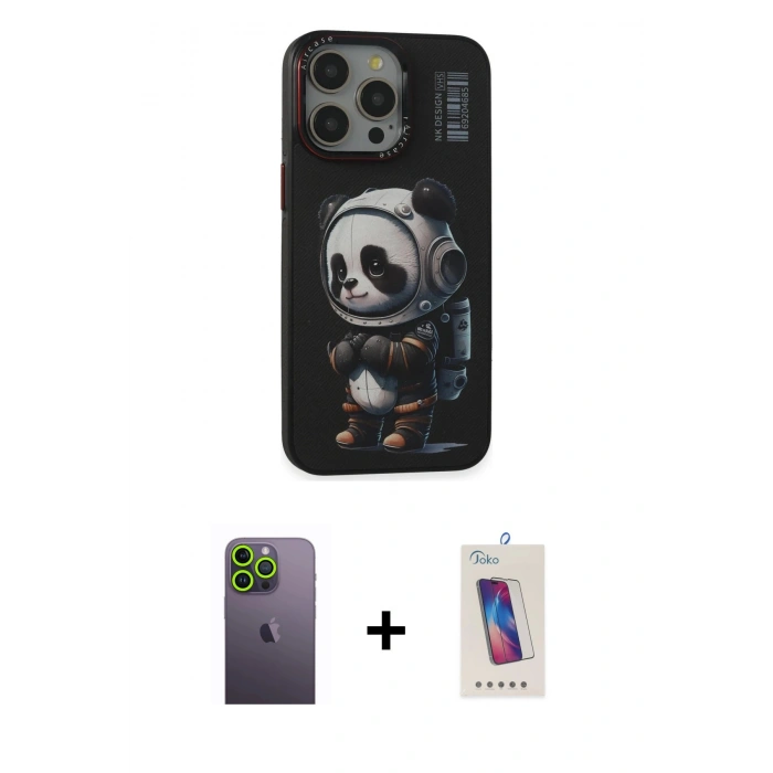 MARSİLYAN™- iPhone 13 Pro Max Kılıf Siluet Modern Özel Seri - Siyah Joko 5D Cam + Neon Fosforlu Kamera Lens - YL