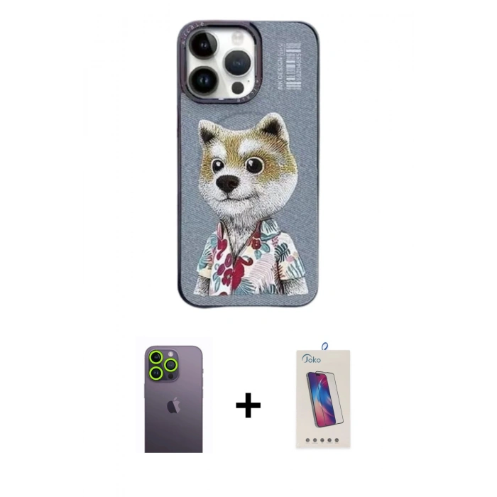 MARSİLYAN™- iPhone 13 Pro Max Kılıf Siluet Modern Özel Seri - Siyah Joko 5D Cam + Neon Fosforlu Kamera Lens - YL