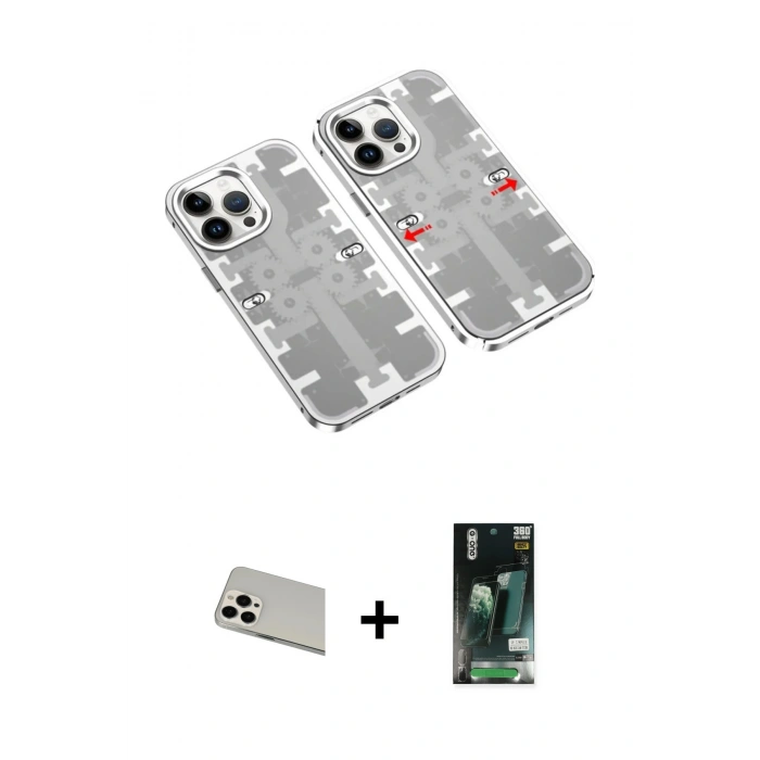 MARSİLYAN™- iPhone 13 Pro Max Kılıf Ufuk Doku Prime - Şeffaf 360 Full Body Arka Koruyucu + Beyaz Rainbow Kamera Lens Koruma Cam