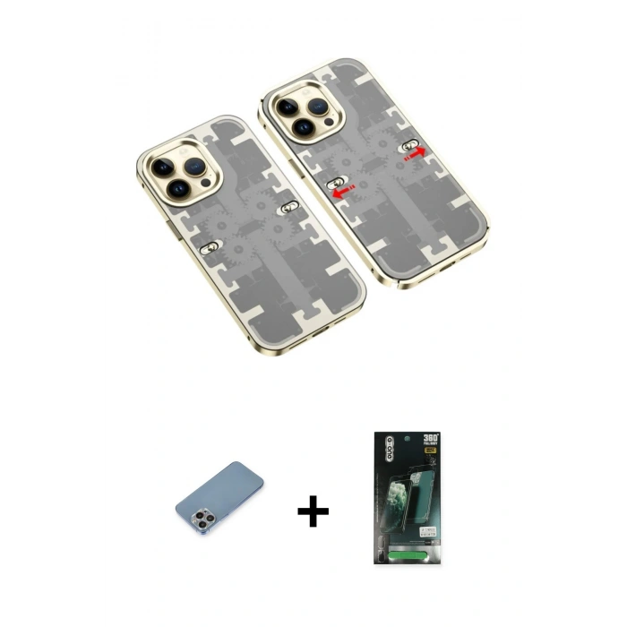 MARSİLYAN™- iPhone 13 Pro Max Kılıf Ufuk Doku Prime - Şeffaf 360 Full Body Arka Koruyucu + Shine Kamera Lens Koruma Cam - GI