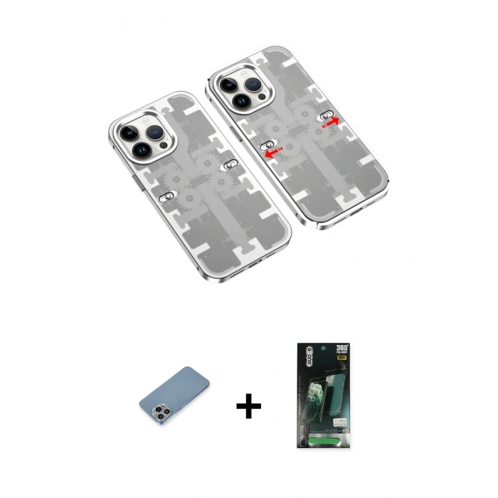 MARSİLYAN™- iPhone 13 Pro Max Kılıf Ufuk Doku Prime - Şeffaf 360 Full Body Arka Koruyucu + Shine Kamera Lens Koruma Cam - GI