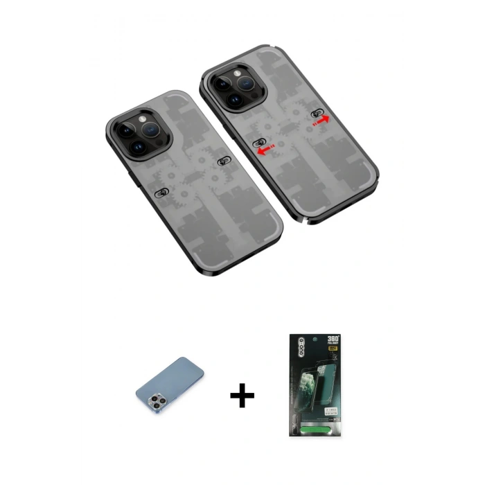 MARSİLYAN™- iPhone 13 Pro Max Kılıf Ufuk Doku Prime - Şeffaf 360 Full Body Arka Koruyucu + Shine Kamera Lens Koruma Cam - GI