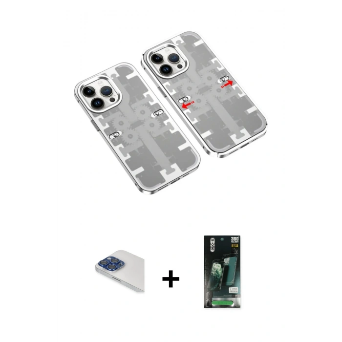 MARSİLYAN™- iPhone 13 Pro Max Kılıf Ufuk Doku Prime - Şeffaf 360 Full Body Arka Koruyucu + Pers Alüminyum Kamera Lens - LT