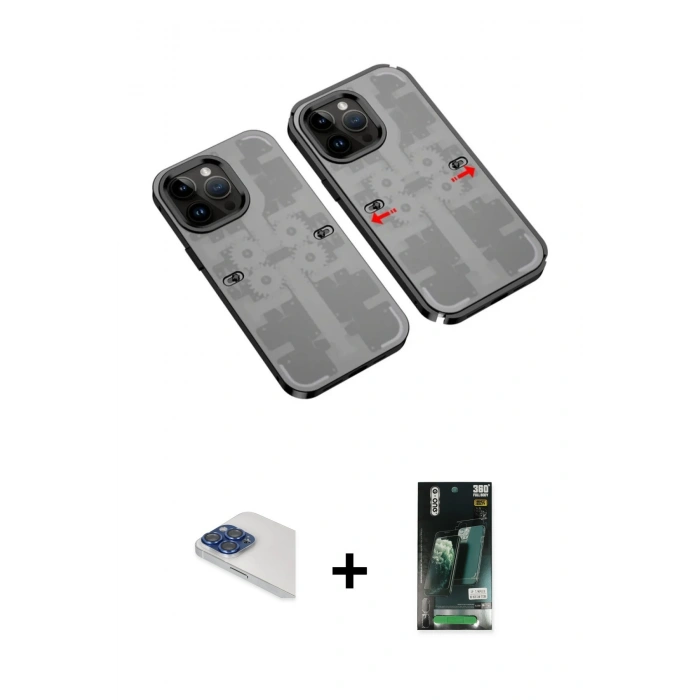 MARSİLYAN™- iPhone 13 Pro Max Kılıf Ufuk Doku Prime - Şeffaf 360 Full Body Arka Koruyucu + Pers Alüminyum Kamera Lens - LT