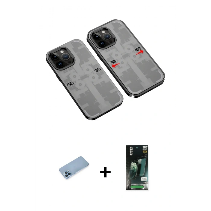 MARSİLYAN™- iPhone 13 Pro Max Kılıf Ufuk Doku Prime - Şeffaf 360 Full Body Arka Koruyucu + Shine Kamera Lens Koruma Cam - MI