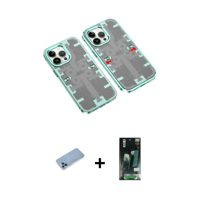 MARSİLYAN™- iPhone 13 Pro Max Kılıf Ufuk Doku Prime - Şeffaf 360 Full Body Arka Koruyucu + Shine Kamera Lens Koruma Cam - MI