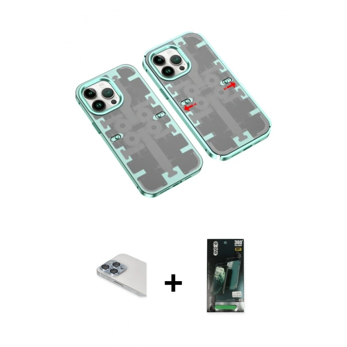 MARSİLYAN™- iPhone 13 Pro Max Kılıf Ufuk Doku Prime - Şeffaf 360 Full Body Arka Koruyucu + Pers Alüminyum Kamera Lens - SABE