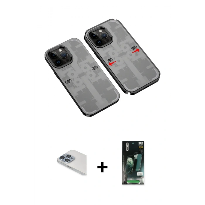 MARSİLYAN™- iPhone 13 Pro Max Kılıf Ufuk Doku Prime - Şeffaf 360 Full Body Arka Koruyucu + Pers Alüminyum Kamera Lens - SABE