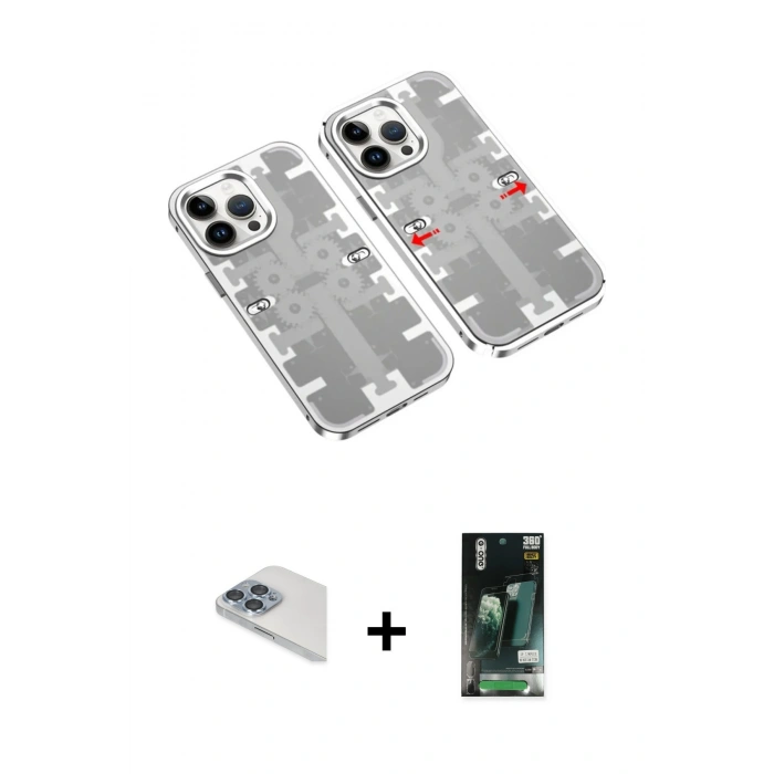 MARSİLYAN™- iPhone 13 Pro Max Kılıf Ufuk Doku Prime - Şeffaf 360 Full Body Arka Koruyucu + Pers Alüminyum Kamera Lens - SABE