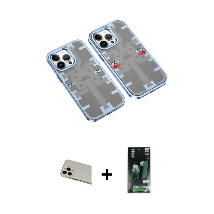 MARSİLYAN™- iPhone 13 Pro Max Kılıf Ufuk Doku Prime - Şeffaf 360 Full Body Arka Koruyucu + Rainbow Kamera Lens Koruma Cam - REGD