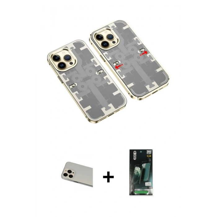 MARSİLYAN™- iPhone 13 Pro Max Kılıf Ufuk Doku Prime - Şeffaf 360 Full Body Arka Koruyucu + Rainbow Kamera Lens Koruma Cam - REGD