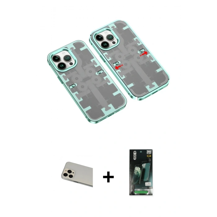 MARSİLYAN™- iPhone 13 Pro Max Kılıf Ufuk Doku Prime - Şeffaf 360 Full Body Arka Koruyucu + Rainbow Kamera Lens Koruma Cam - REGD