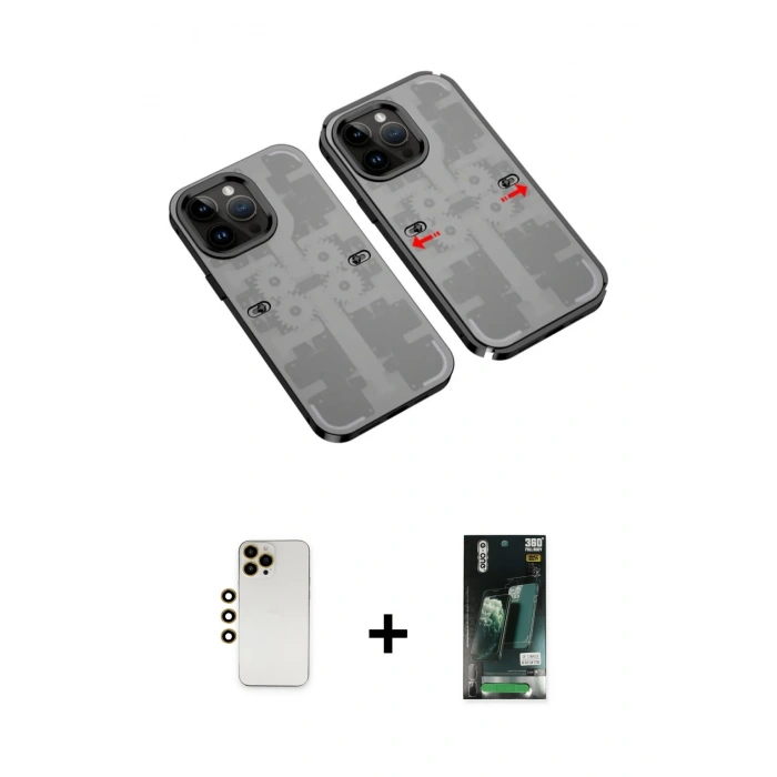 MARSİLYAN™- iPhone 13 Pro Max Kılıf Ufuk Doku Prime - Şeffaf 360 Full Body Arka Koruyucu + Shine Kamera Lens - GD