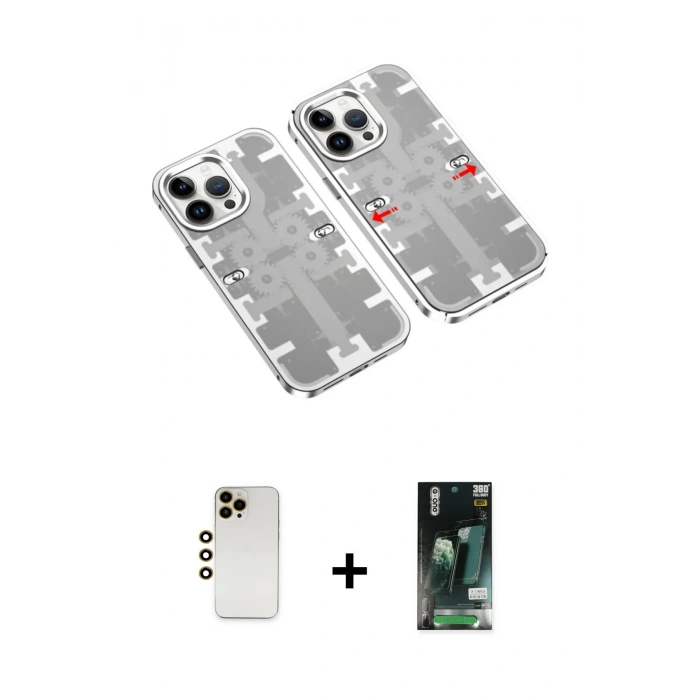 MARSİLYAN™- iPhone 13 Pro Max Kılıf Ufuk Doku Prime - Şeffaf 360 Full Body Arka Koruyucu + Shine Kamera Lens - GD