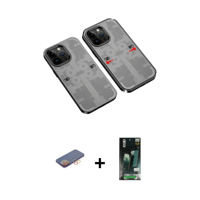 MARSİLYAN™- iPhone 13 Pro Max Kılıf Ufuk Doku Prime - Şeffaf 360 Full Body Arka Koruyucu + Renkli Kamera Lens Koruma Cam - TU